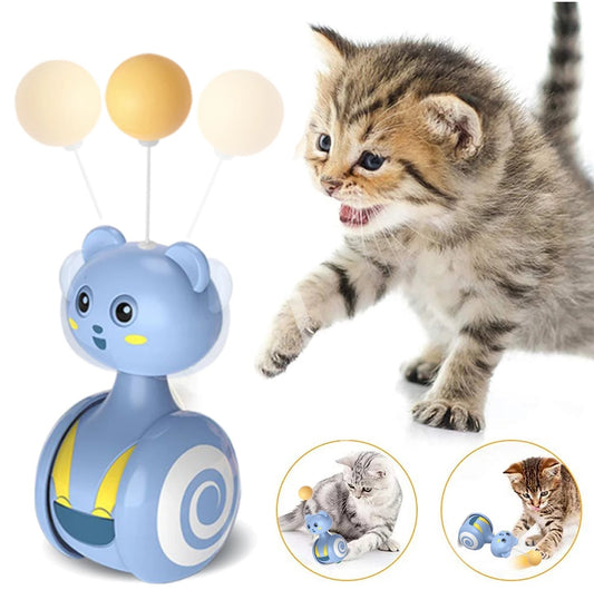 Interactive cat feather toy with rotating ball and feather wand, perfect for indoor kitten and pet enrichment play main image