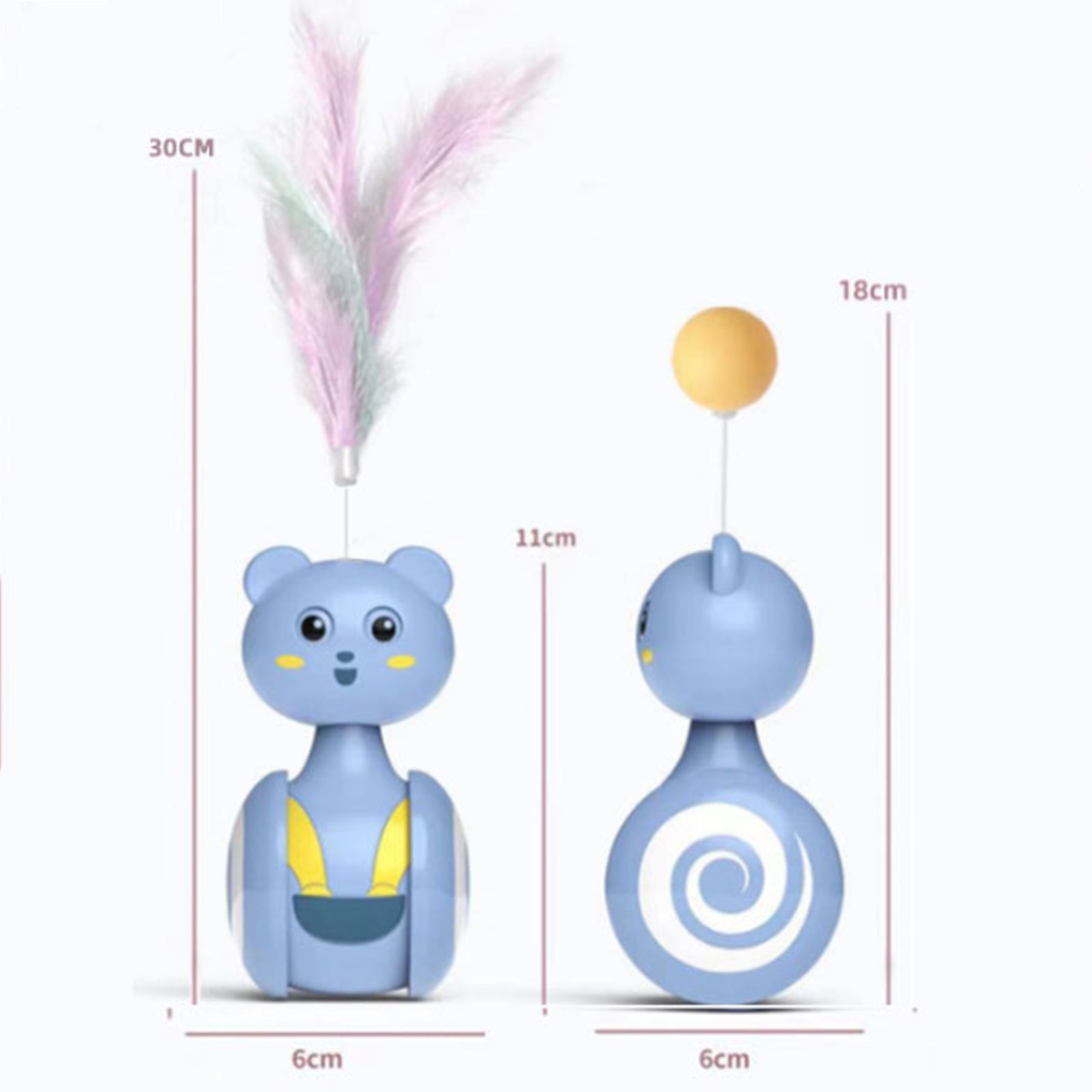 Interactive cat feather toy with rotating ball and feather wand, perfect for indoor kitten and pet enrichment play size