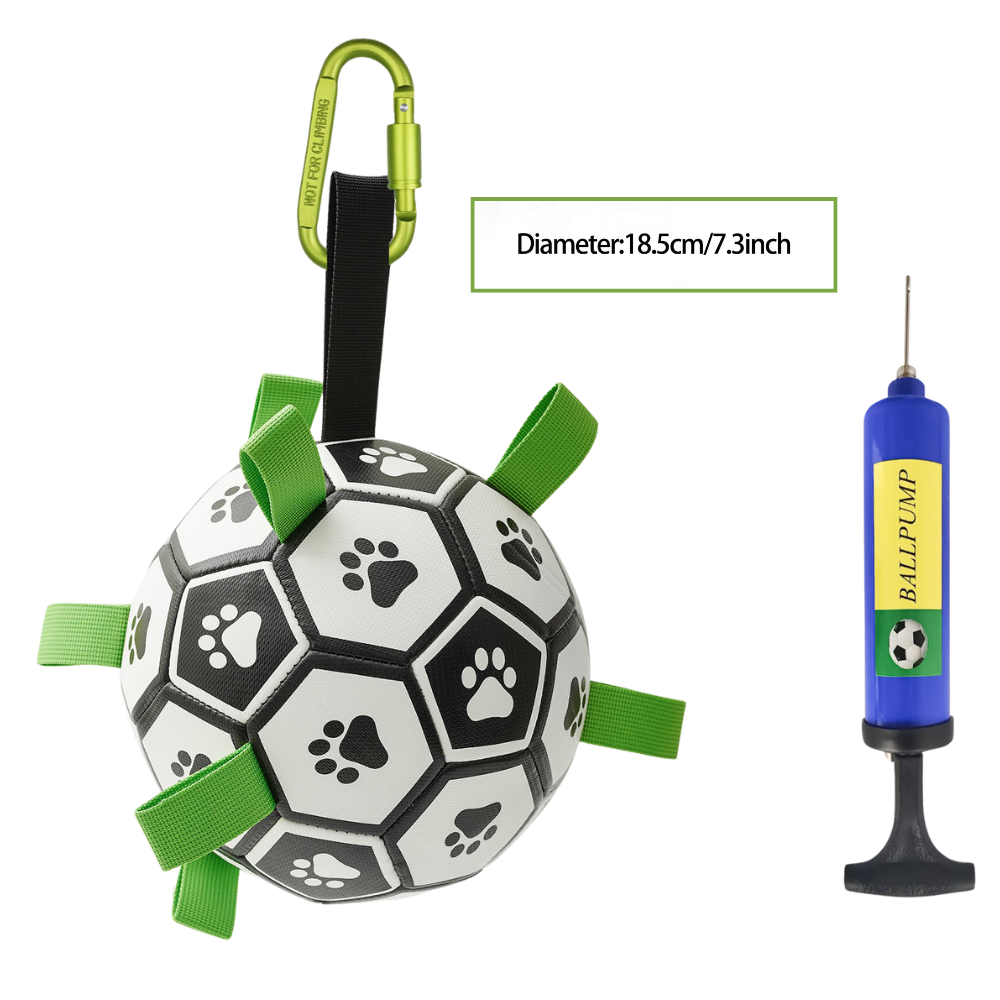 Dog toy with paw prints and a pump on a white background