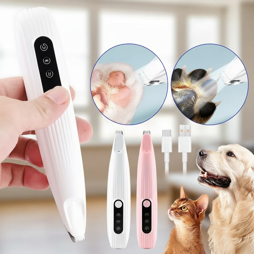 Pet ear cleaning tool with close-up insets of cleaning action, additional tools, and pets.