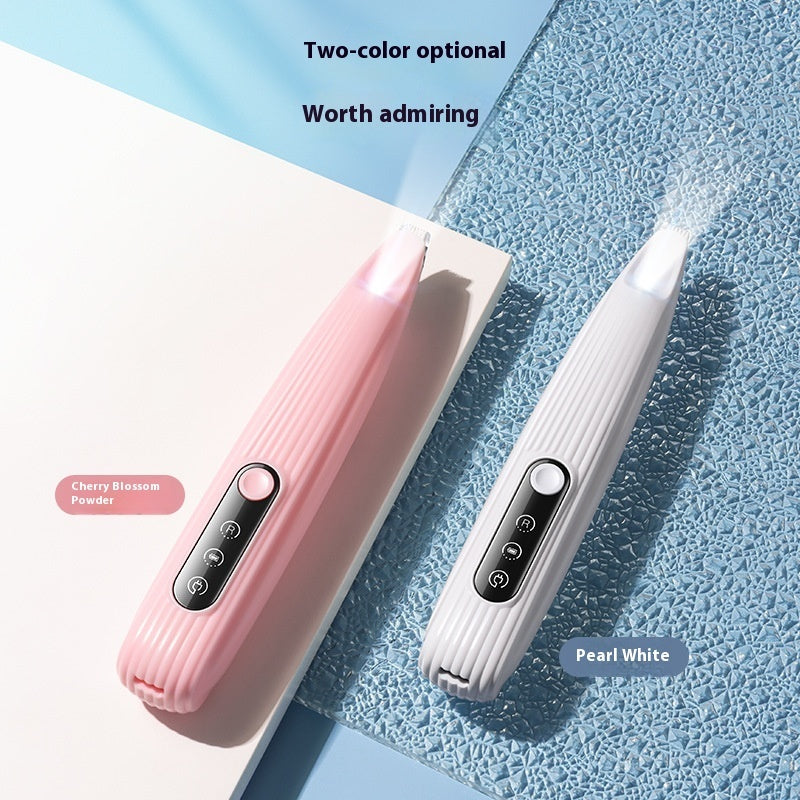Pink and white LED Pet Hair Clipper on a textured blue surface with text indicating color options.
