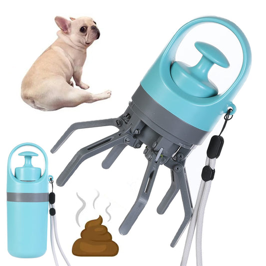 Pet waste removal tool with a dog and poop illustration on a white background