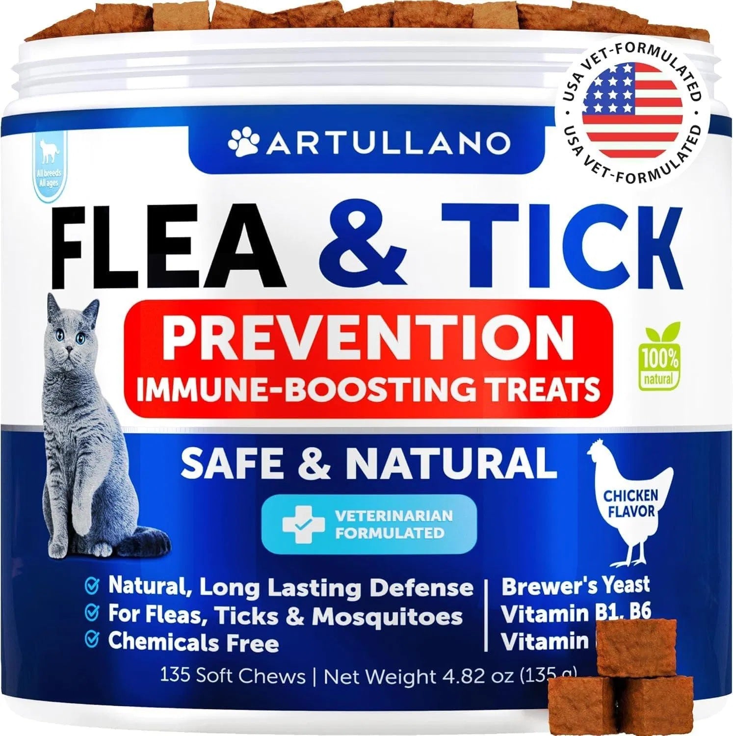 Natural Flea and Tick Chews for Cats | 135 Soft Treats - Happy Pets