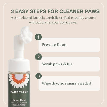 Dandylion Clean Paws product with instructions on how to use it.
