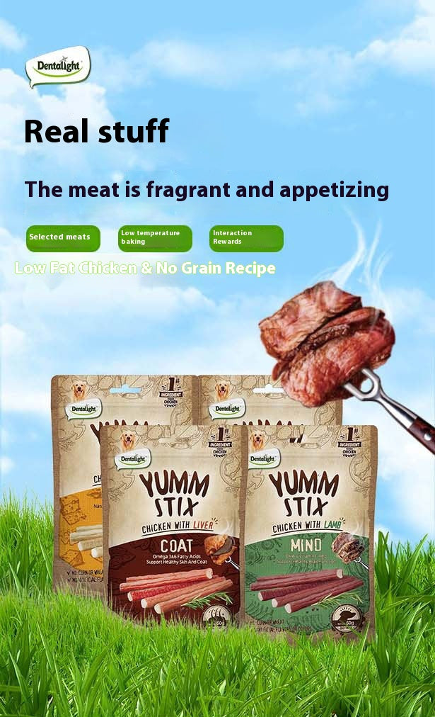 Image showcasing the flavor options of Pet Puppy Vitamin with the text 'Real Stuff - The Meat is Fragrant and Appetizing