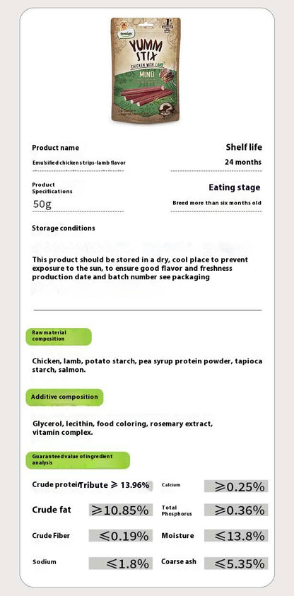 Complete description of the Pet Puppy Vitamin with Chicken and Lamb flavor, labeled 'Mind,' detailing benefits and nutritional information