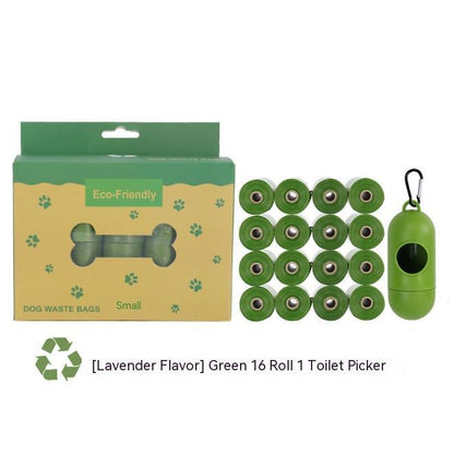 Biodegradable pet garbage bag set with 16 rolls and an additional toilet picker for easy waste collection