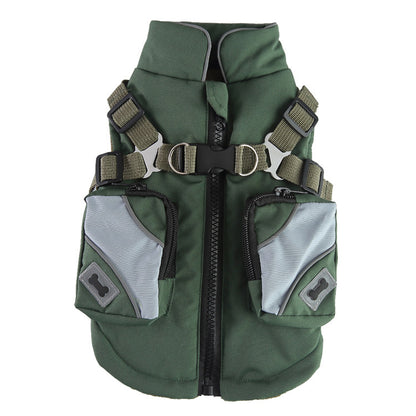 Army green winter cotton jacket for dogs, providing warmth and protection in cold weather