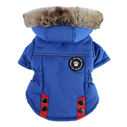 Blue winter cotton jacket for dogs, ideal for keeping your pet warm during the cold season