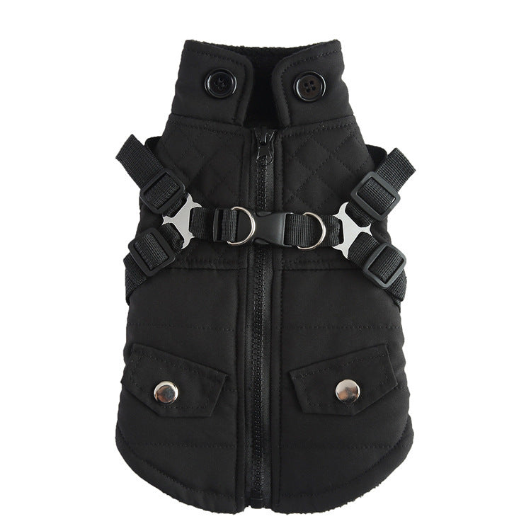 Black winter cotton jacket for dogs, providing warmth and comfort for your pet in cold weather