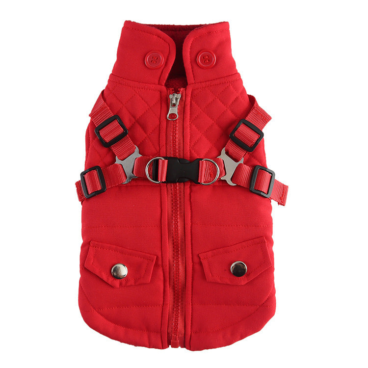 Red winter cotton jacket for dogs, perfect for keeping your pet cozy and stylish during the colder months