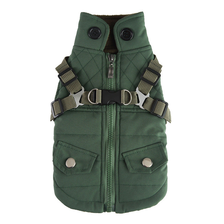 Army green winter cotton jacket for dogs, offering warmth and comfort for your pet during chilly weather