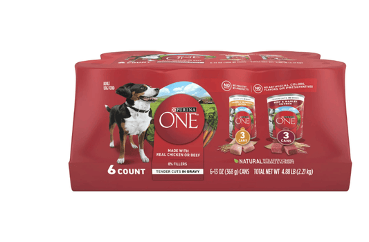 Purina ONE Smart Blend High Protein Wet Dog Food, 6 pack, made with real meat to support your dog's strong muscles and healthy immune system.