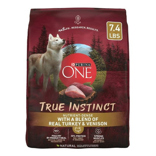 Purina ONE True Instinct High Protein Dog Food, 7.4 lb, made with real chicken and natural ingredients to support your dog's energy and muscle health.
