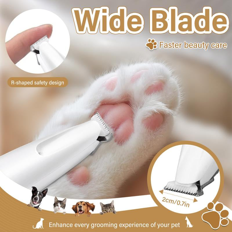 Pet grooming tool with wide blade for faster beauty care, showing a close-up of a paw being groomed.