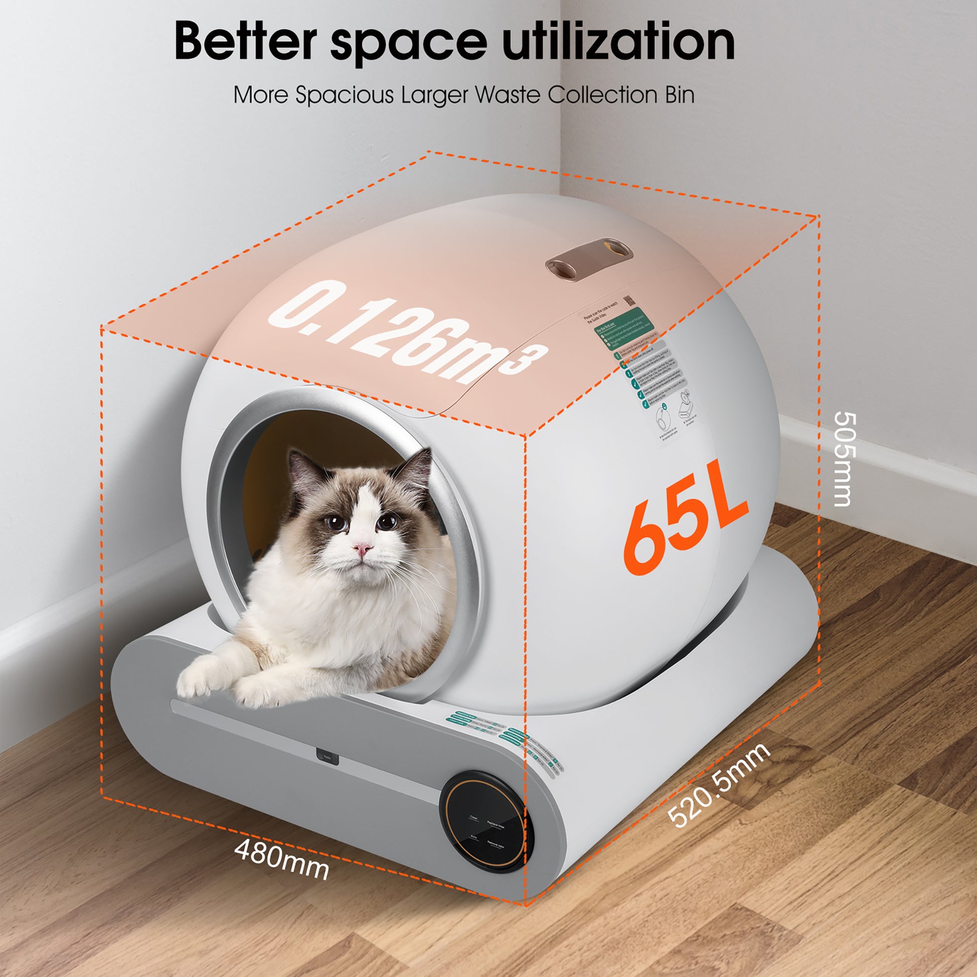 Self-cleaning litter box with automatic scooping, deodorization, and WiFi control, perfect for hassle-free cat care better space utilization