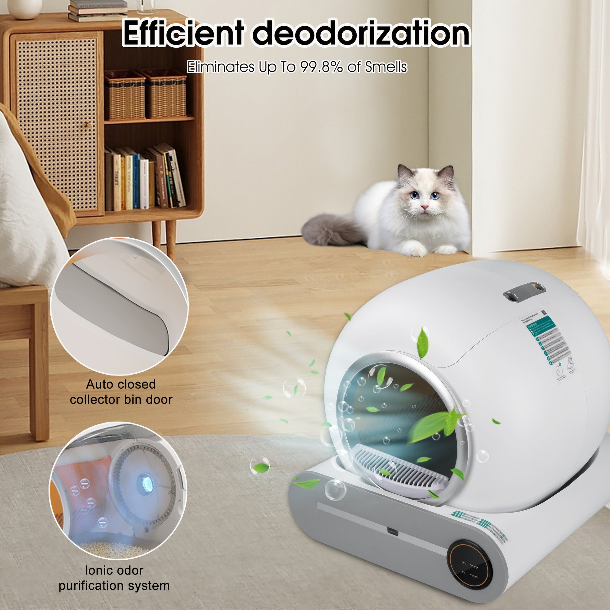 Self-cleaning litter box with automatic scooping, deodorization, and WiFi control, perfect for hassle-free cat care efficient deodorization