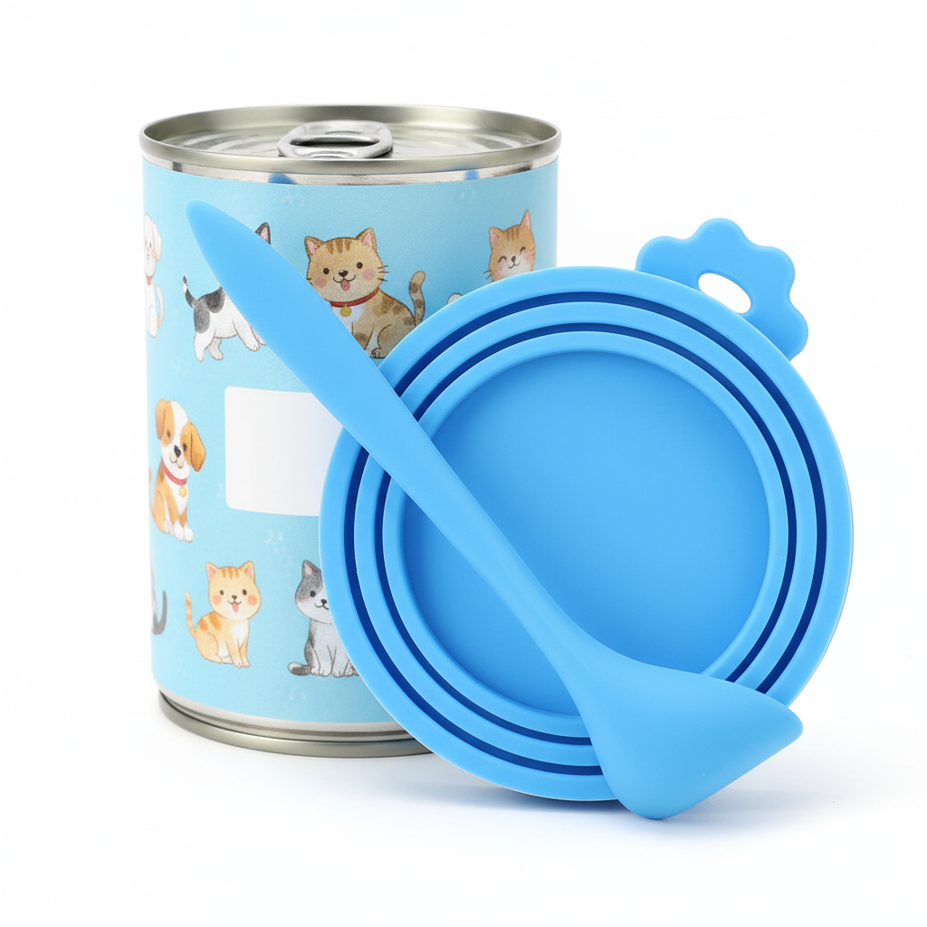 Silicone Pet Food Can Lid With Spoon Fresh Seal Cover - Happy Pets