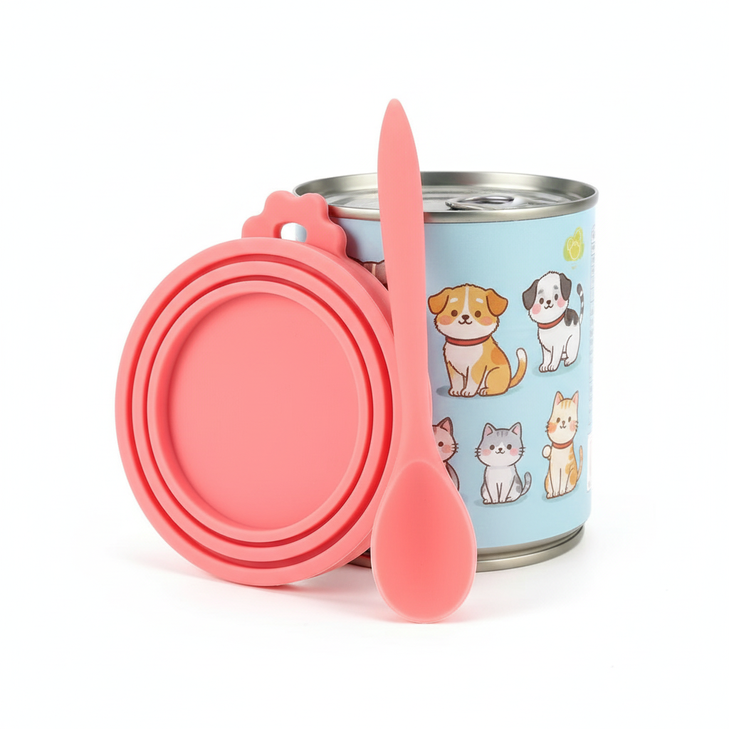 Silicone Pet Food Can Lid With Spoon Fresh Seal Cover - Happy Pets