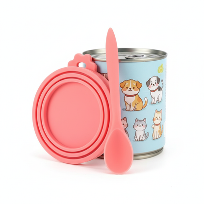 Silicone Pet Food Can Lid With Spoon Fresh Seal Cover - Happy Pets
