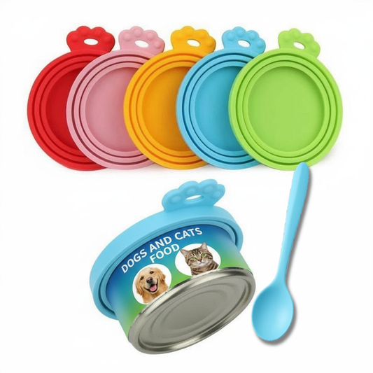 Silicone Pet Food Can Lid With Spoon Fresh Seal Cover - Happy Pets