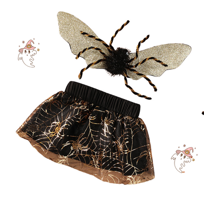 Spider-themed children's shorts with spider wings on a white background