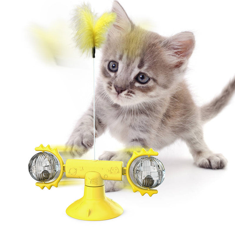 Spinning Cat Toy That Stimulates cat playing with yellow variant