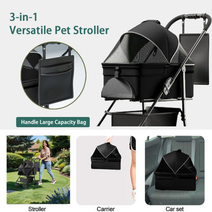 3-in-1 pet stroller that easily converts into a travel carrier, perfect for both walking and transporting pets in comfort and style.