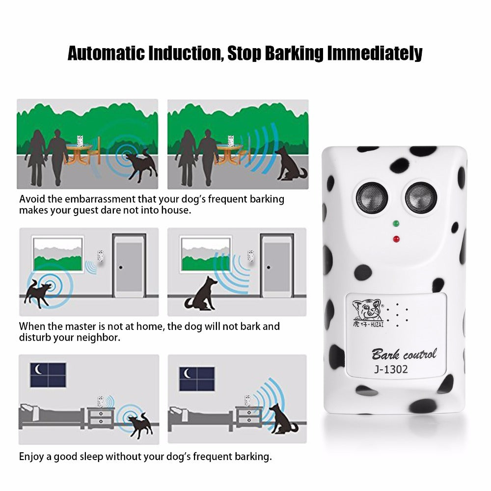 Key benefits of the Anti Bark Device, highlighting its ultrasonic technology, humane training method, and easy wall-mounted design