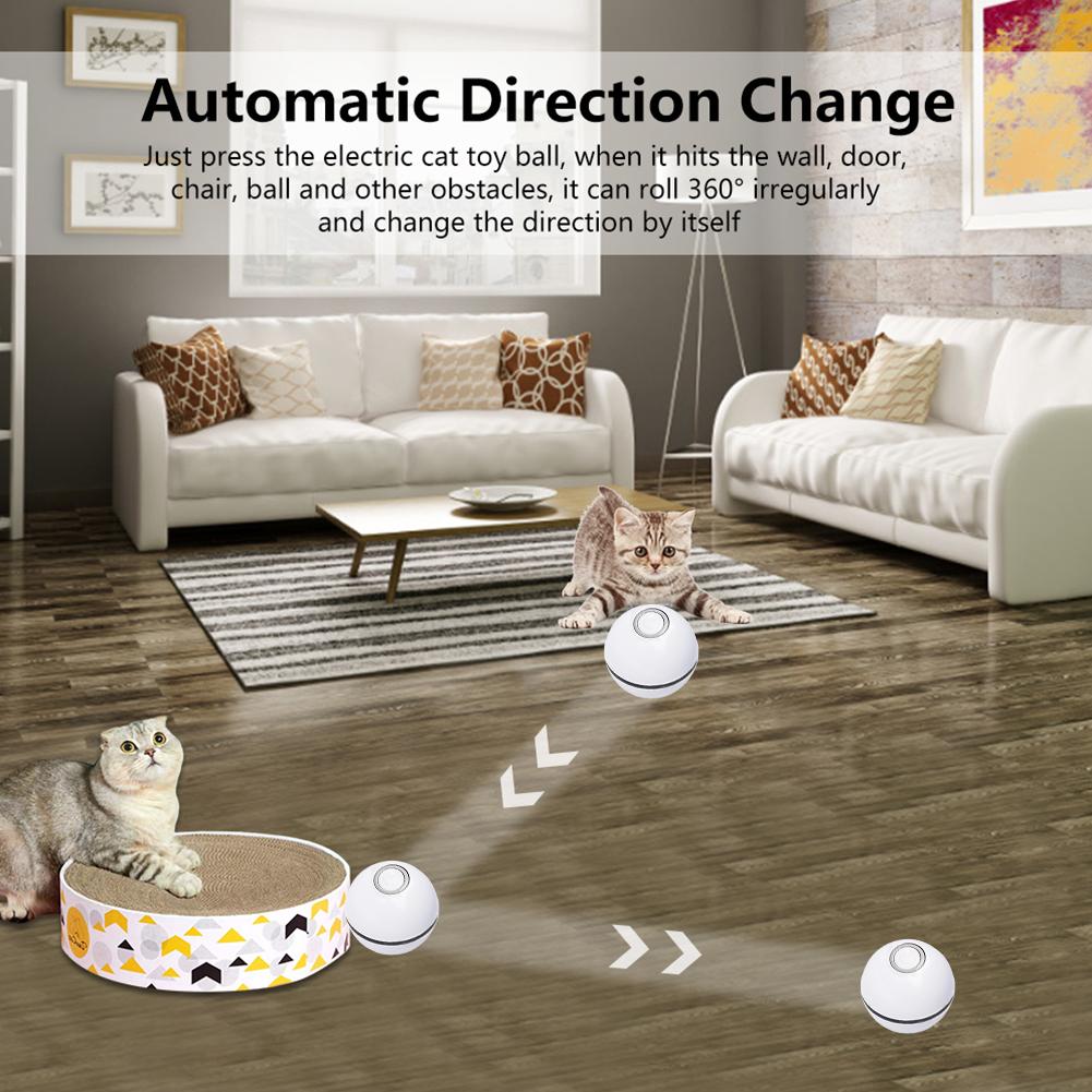 Interactive cat toy ball changing direction automatically while rolling through the room