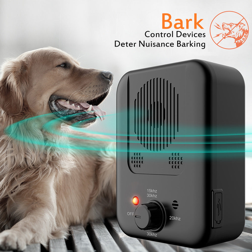 Ultrasonic anti-barking device next to a dog, designed to control excessive barking safely