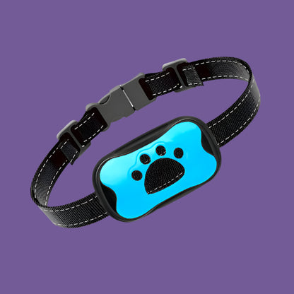 Blue bark control collar for dogs, featuring sound and vibration technology