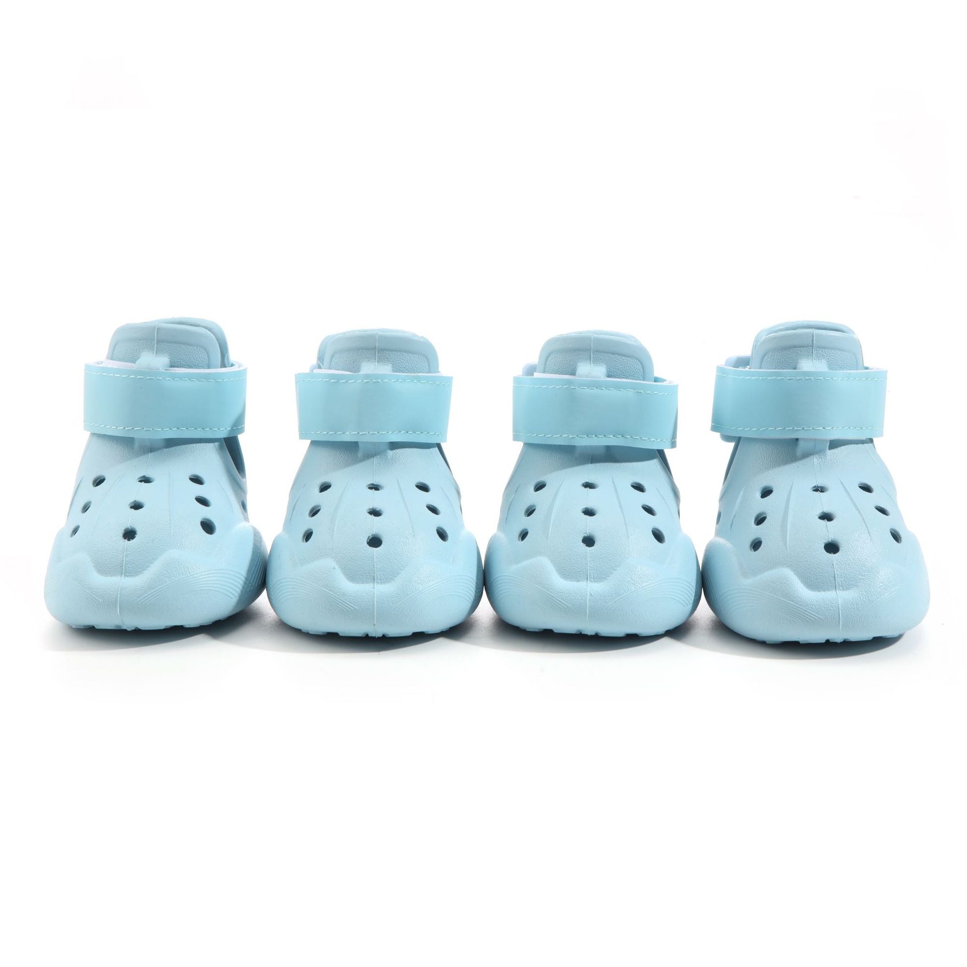 Set of 4 blue EVA Crocs-style dog sandals displayed on a neutral pastel background picture 2