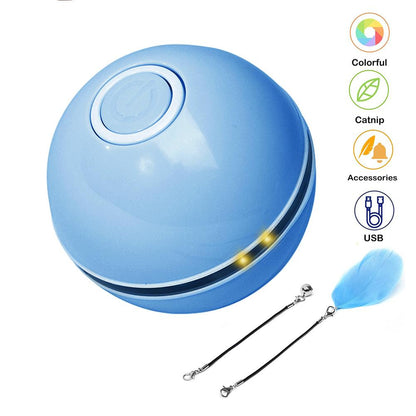 Blue USB variant LED pet toy ball on a surface, designed for interactive play with cats