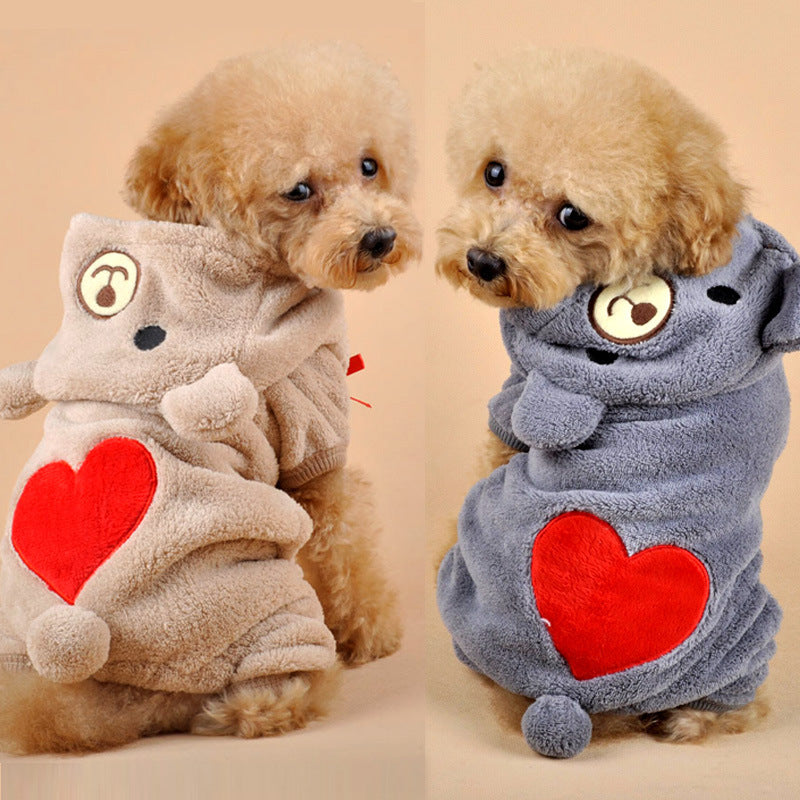 Pet Hoodie for Dogs and Cats – soft coral fleece hoodie with heart detail and hood, perfect for warmth and style main image.