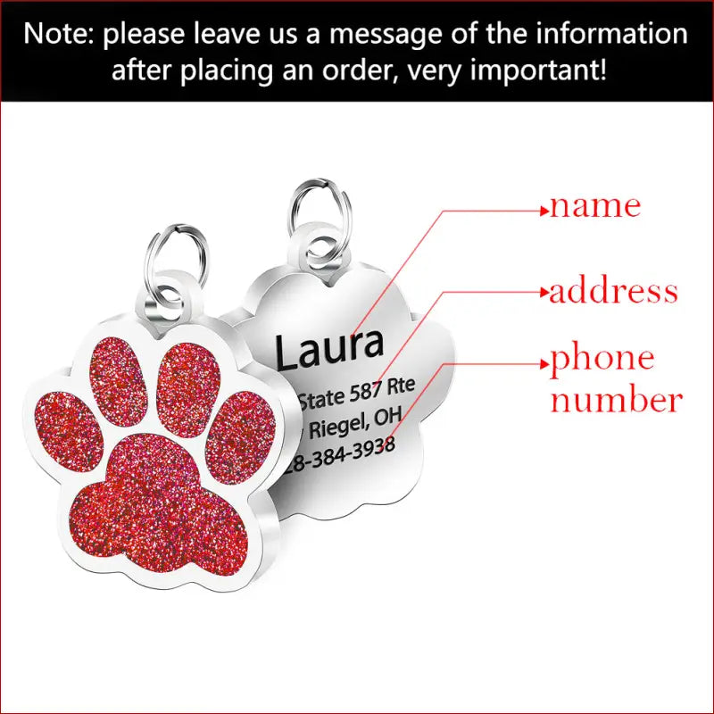 Customized personality stainless steel bone dog id tag - Red