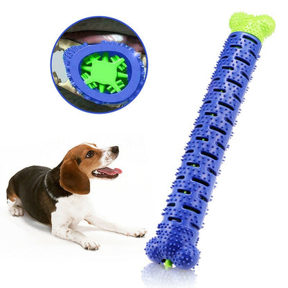 Durable silicone dog chew toothbrush toy with treat dispenser for teething puppies and aggressive chewers dog with the chew toy