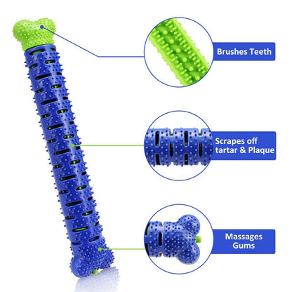 Durable silicone dog chew toothbrush toy with treat dispenser for teething puppies and aggressive chewers explanation