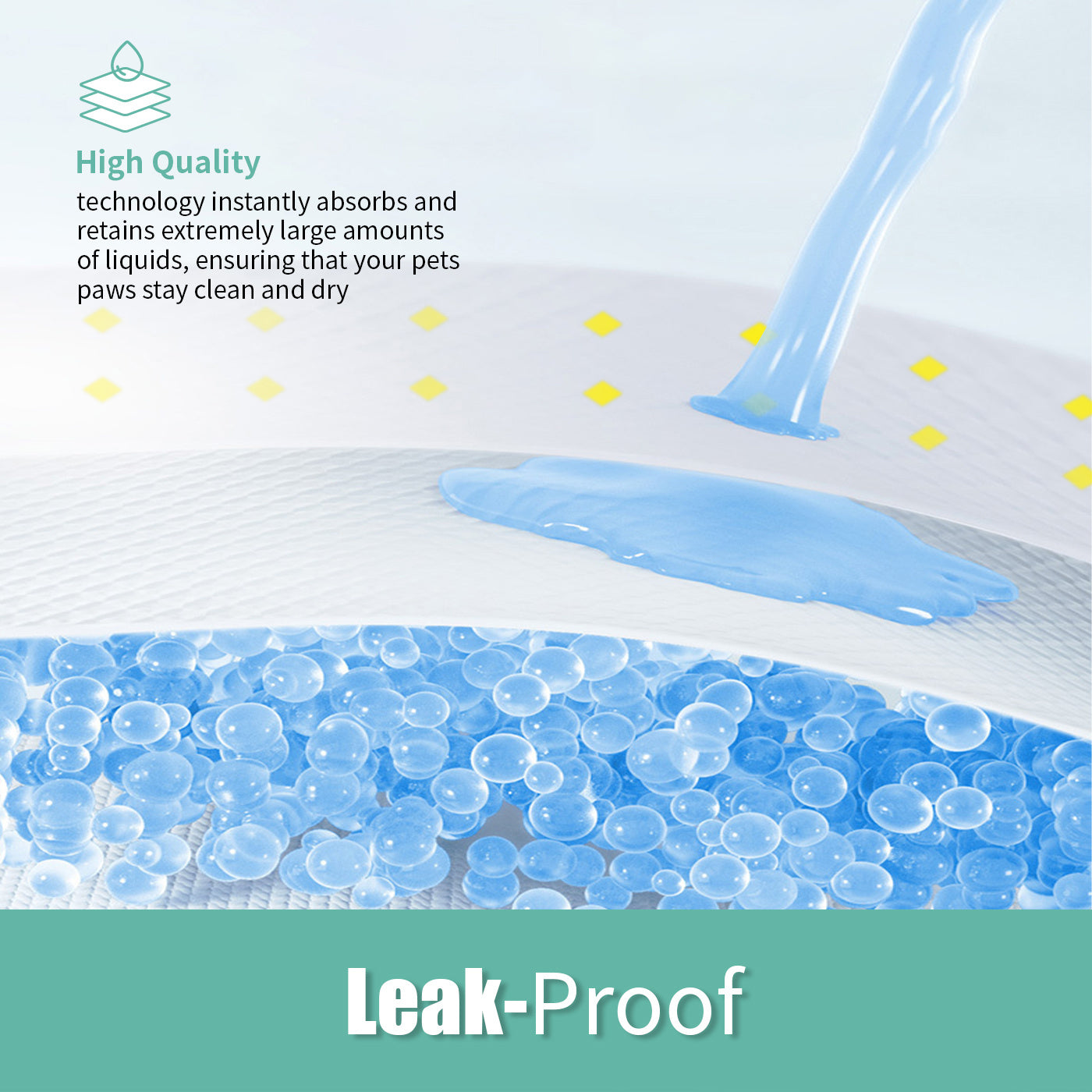 Leak-proof Dog Detection Urine Pad, demonstrating its ability to prevent leaks and keep floors clean and dry.