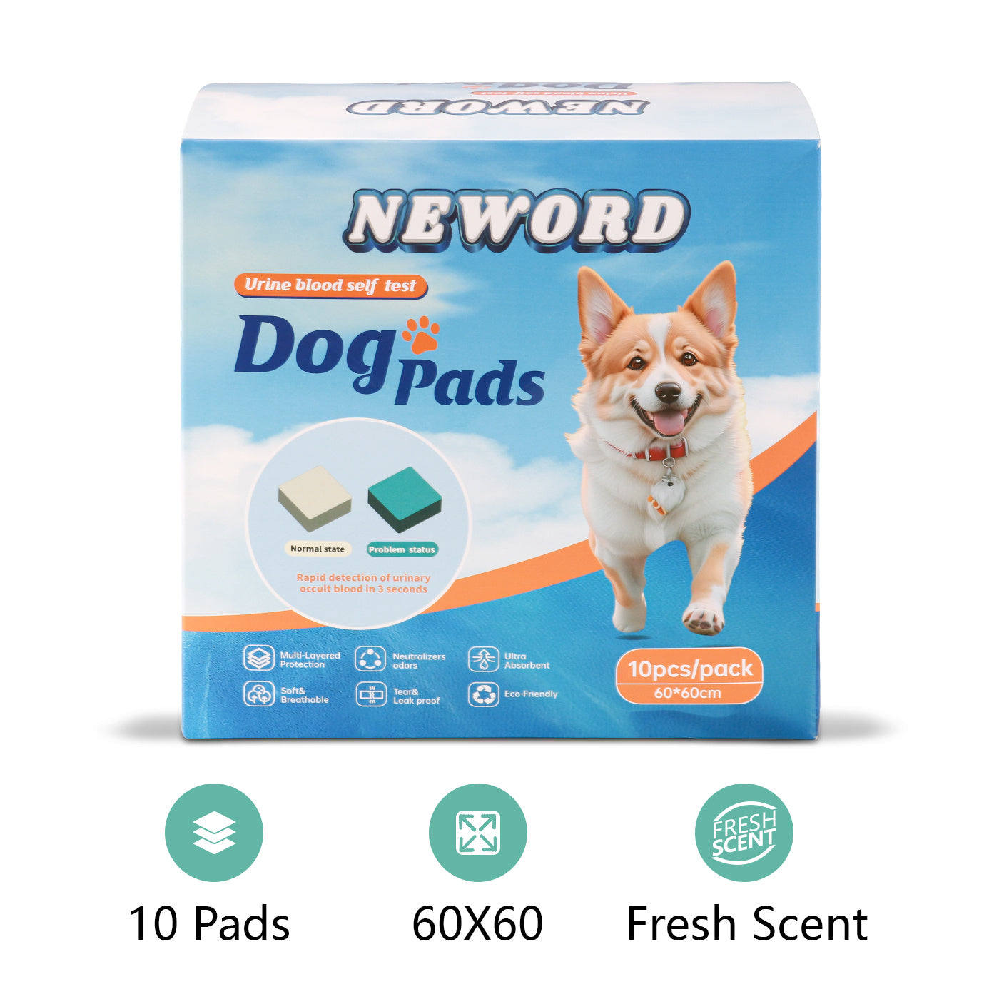 Dog Detection Urine Pad pack featuring 10 pieces, showcasing the product’s packaging for easy storage and use.