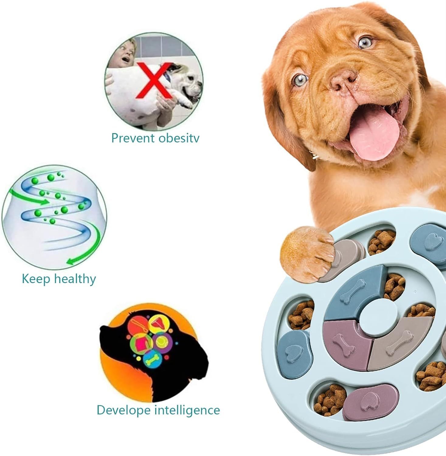 Interactive dog puzzle feeder toy for mental enrichment and slow feeding benefits