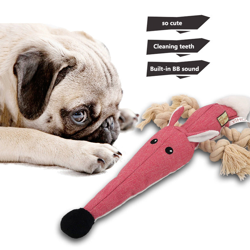 Durable knotted cotton rope chew toy for dogs with squeaky animal design cover image