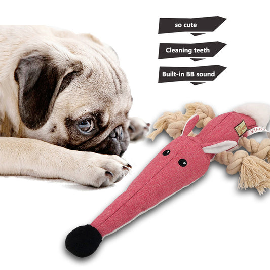 Durable knotted cotton rope chew toy for dogs with squeaky animal design cover image