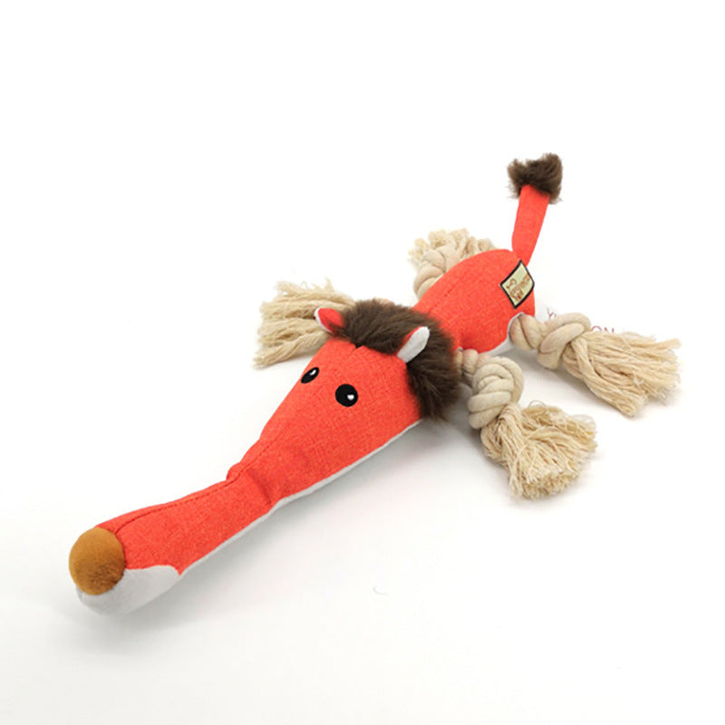 Knotted cotton rope dog chew toy in lion shape with squeaker