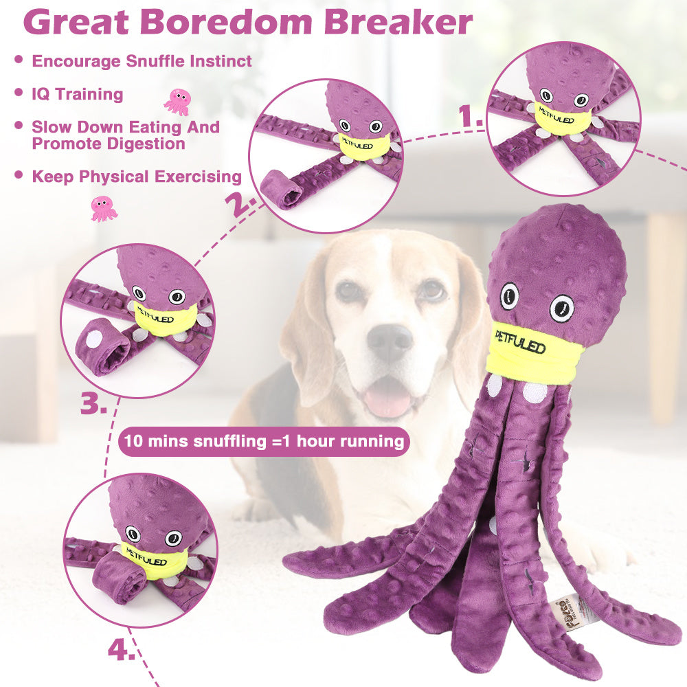 Interactive plush octopus dog toy with snuffle feature, chewable and slow-feeding design for mental stimulation and holiday fun great boredom breaker
