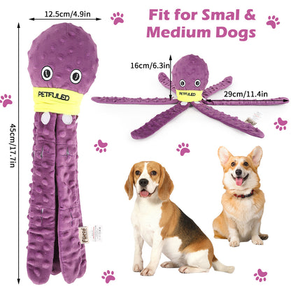 Interactive plush octopus dog toy with snuffle feature, chewable and slow-feeding design for mental stimulation and holiday fun size