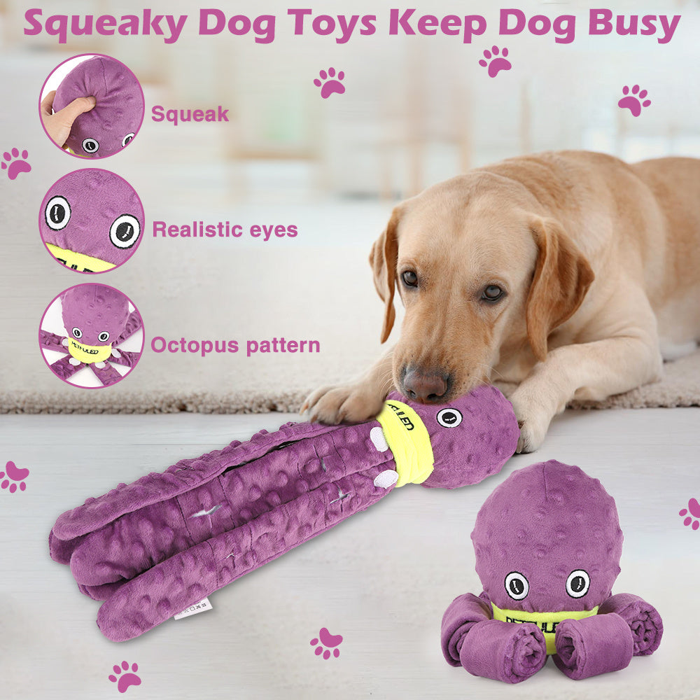 Interactive plush octopus dog toy with snuffle feature, chewable and slow-feeding design for mental stimulation and holiday fun squeaky dog toys keep dog busy