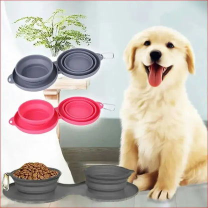 Pet Food and Water Bowls. Double Collapsible. Pet Feeding - Happy Pets