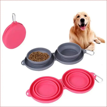 Pet Food and Water Bowls. Double Collapsible. Pet Feeding - Happy Pets