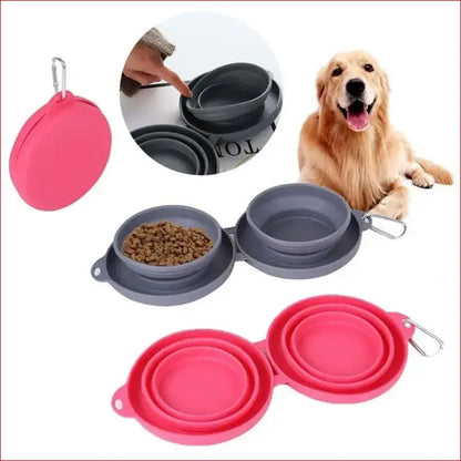 Pet Food and Water Bowls. Double Collapsible. Pet Feeding - Happy Pets